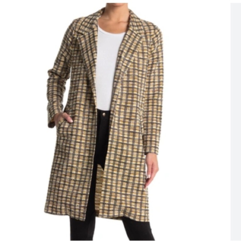 MELLODAY Mustard and Black Textured Long Jacket